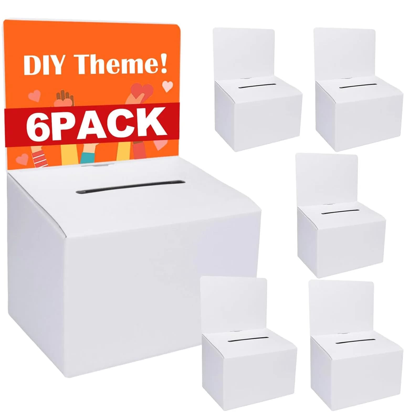 GRAWUN 6 Pack Cardboard Ballot Box with Slot | Office Suggestion Box for Feedback & Voting — 6