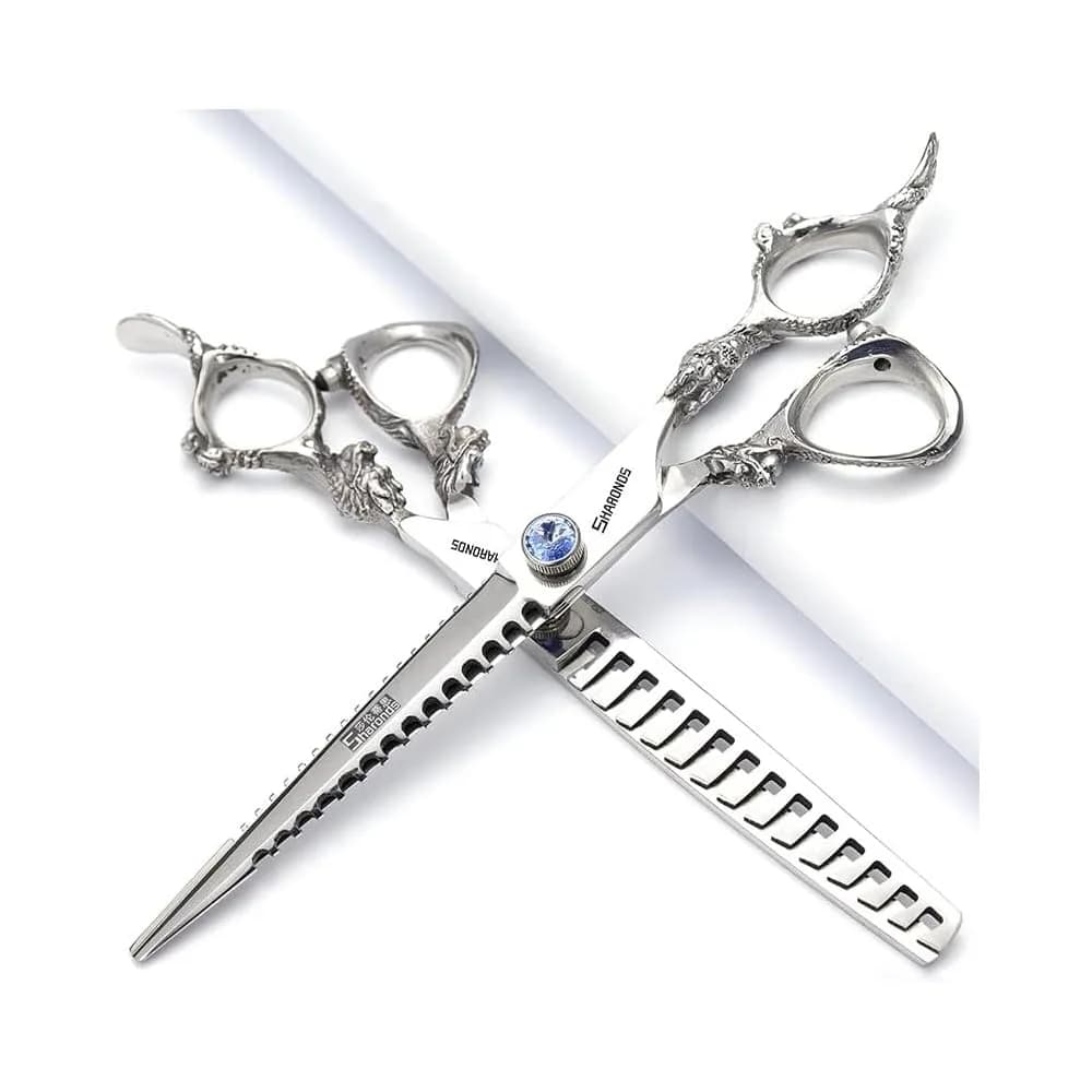 SHARONDS 7 Inch Dragon Hair Cutting Shears - Black Titanium Coated, 2-Piece Set - main product image