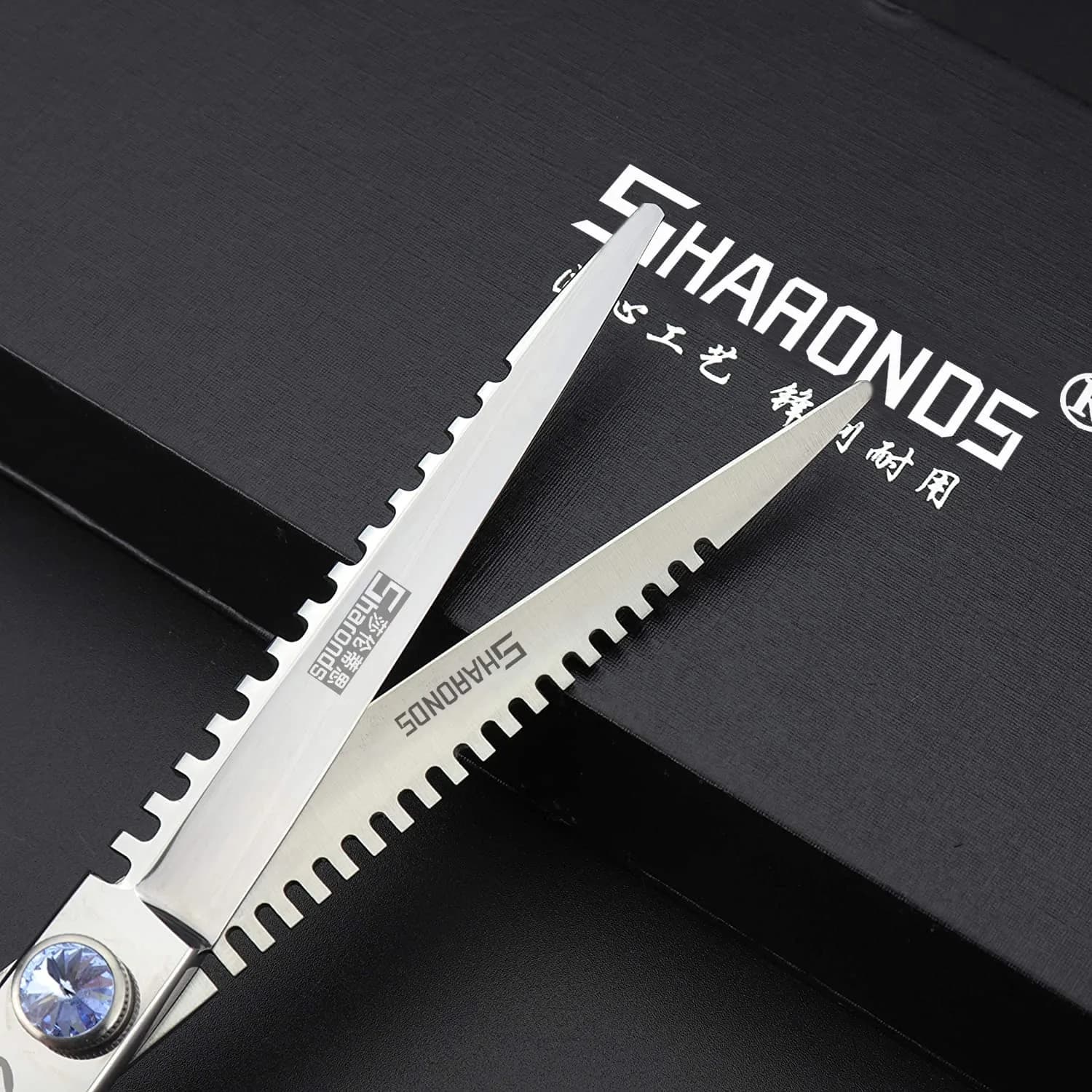 SHARONDS 7 Inch Dragon Hair Cutting Shears - Black Titanium Coated, 2-Piece Set - view 4