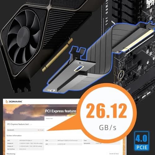 GLOTRENDS PCIe 4.0 X16 Riser Cable 200mm | 32GB/s Peak Speed for RTX 40/RX 7000 Series GPUs thumbnail 3