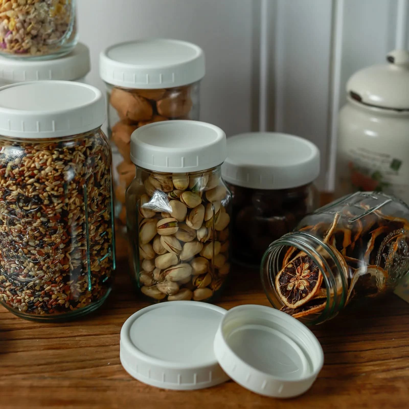 Bedgeta White Wide Mouth Mason Jar Lids (9-Pack, 86mm) | Food-Grade Plastic Storage Caps for Ball & Kerr Jars - view 5