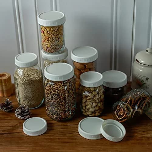 Bedgeta White Wide Mouth Mason Jar Lids (9-Pack, 86mm) | Food-Grade Plastic Storage Caps for Ball & Kerr Jars thumbnail 6
