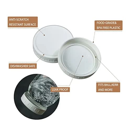 Bedgeta White Wide Mouth Mason Jar Lids (9-Pack, 86mm) | Food-Grade Plastic Storage Caps for Ball & Kerr Jars thumbnail 2