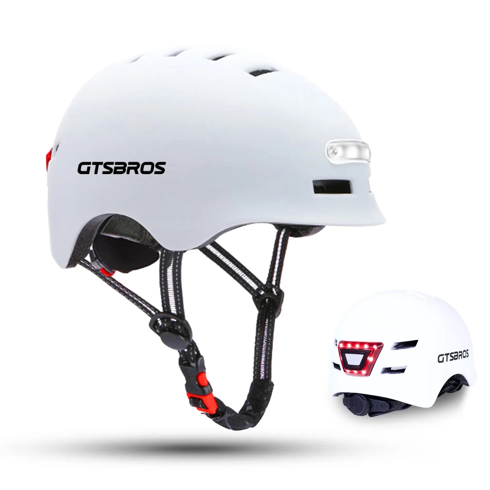 GTSBROS Adult Bike Helmet with Light - Adjustable Mountain & Road Cycling Helmet for Men Women | 56.5-59.5CM — White / X-Large 61-64CM