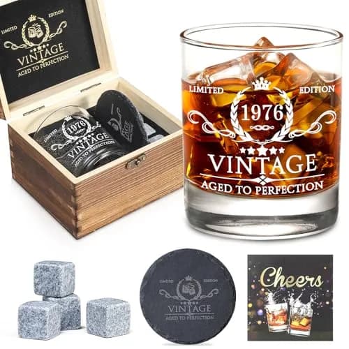 AOZITA 50th Birthday Whiskey Glass Set - 11oz Classic Old Fashioned Glass with Wooden Box & Whiskey Stones thumbnail 1