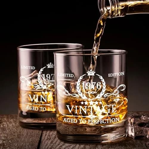 AOZITA 50th Birthday Whiskey Glass Set - 11oz Classic Old Fashioned Glass with Wooden Box & Whiskey Stones thumbnail 8