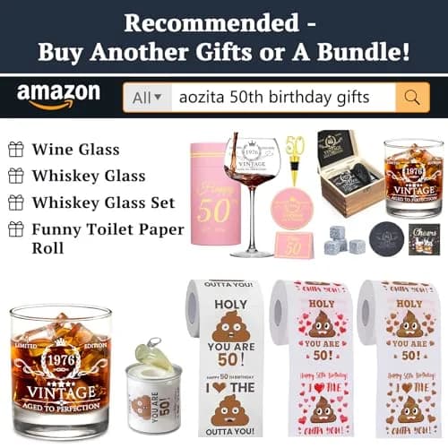 AOZITA 50th Birthday Whiskey Glass Set - 11oz Classic Old Fashioned Glass with Wooden Box & Whiskey Stones thumbnail 2