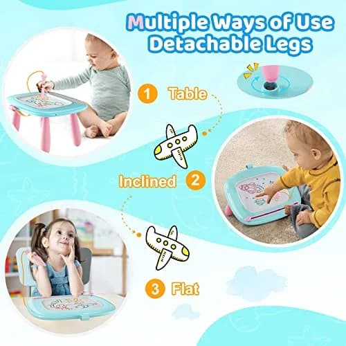 Kikidex Magnetic Drawing Board Toddler Toys Age 1-3 | Mess-Free Doodle Pad for Kids Birthday Gift (Mint Blue) thumbnail 4