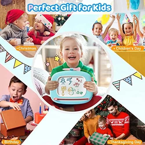 Kikidex Magnetic Drawing Board Toddler Toys Age 1-3 | Mess-Free Doodle Pad for Kids Birthday Gift (Mint Blue) thumbnail 7