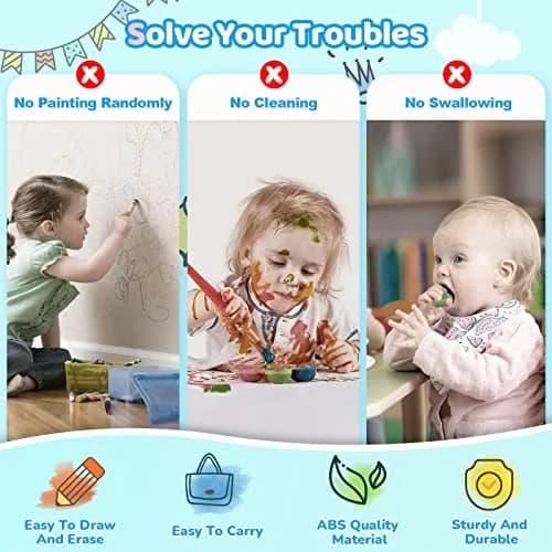 Kikidex Magnetic Drawing Board Toddler Toys Age 1-3 | Mess-Free Doodle Pad for Kids Birthday Gift (Mint Blue) thumbnail 3