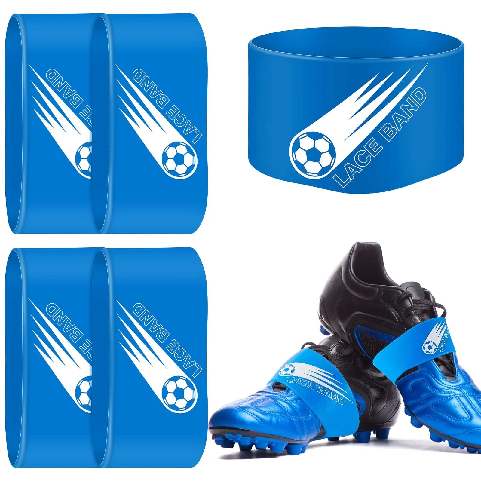 Patelai Blue 4 Pcs Soccer Lace Band Cleat Cover Youth Adult, Kids | Elastic Rubber for Secure Laces — Blue