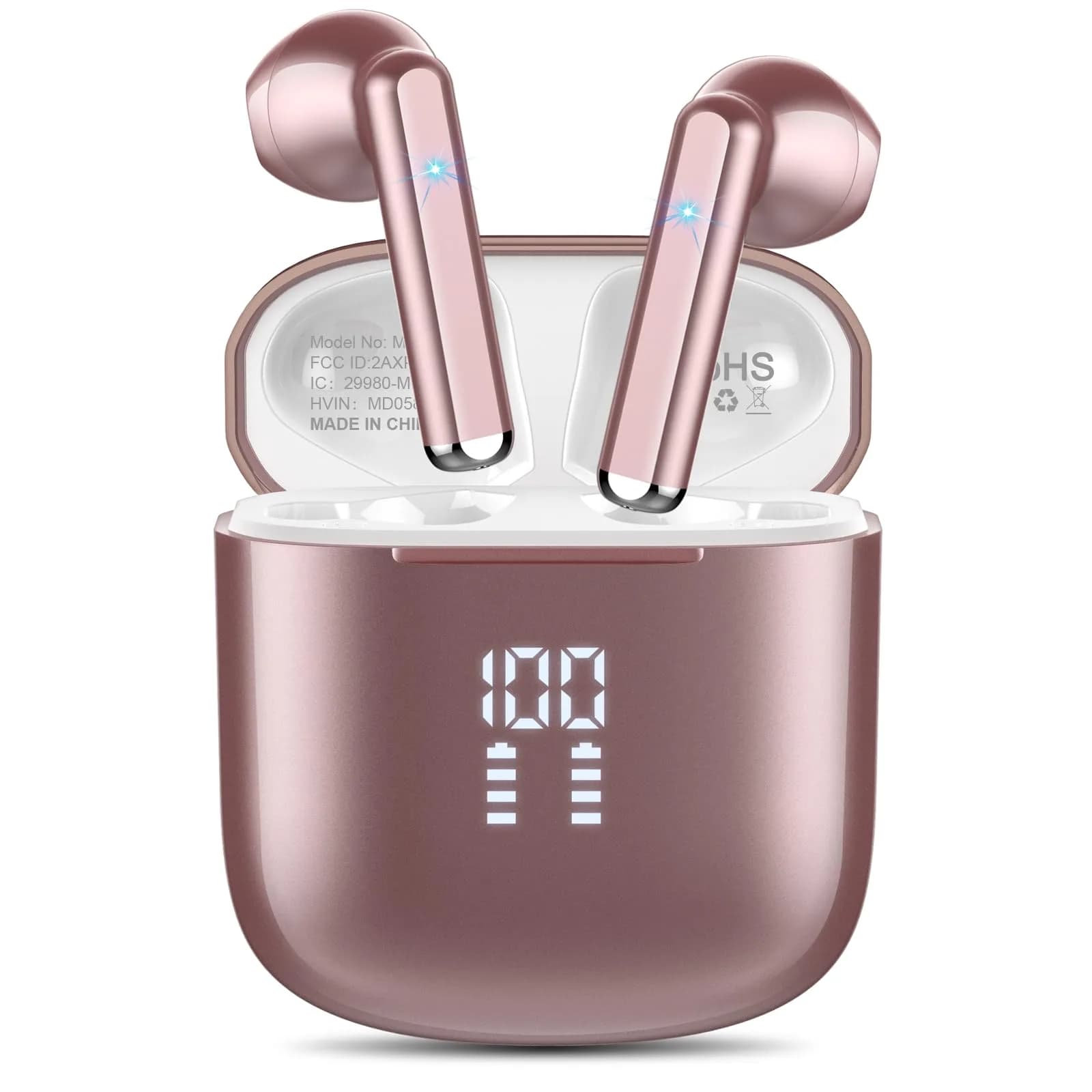 OYIB Bluetooth 5.3 Wireless Earbuds with ENC Mic, 25H Playtime, IPX7 Waterproof, Gray Black | Clear Calls & Fast Pairing — Rose Gold