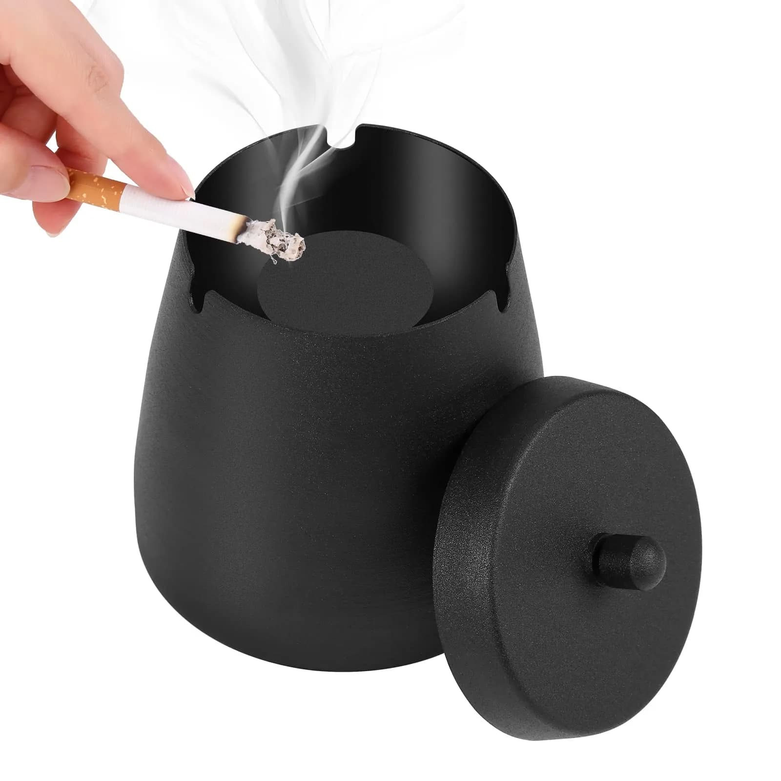 hargtar Outdoor Ashtray with Lid, Black, 190g (6.7 oz) | Windproof Stainless Steel for Patio - main product image