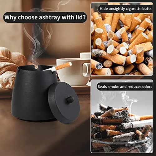 hargtar Outdoor Ashtray with Lid, Black, 190g (6.7 oz) | Windproof Stainless Steel for Patio thumbnail 4