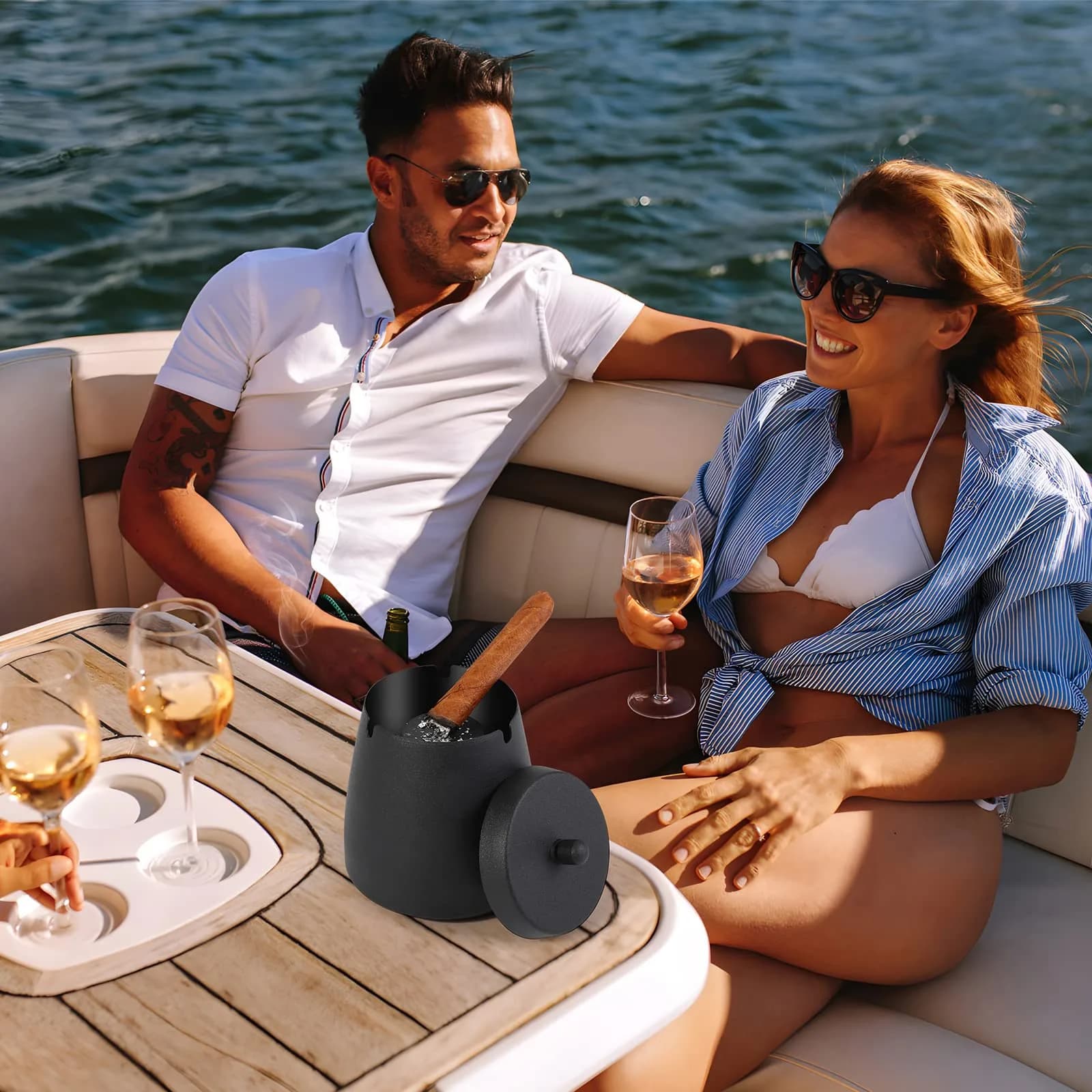 hargtar Outdoor Ashtray with Lid, Black, 190g (6.7 oz) | Windproof Stainless Steel for Patio - view 5