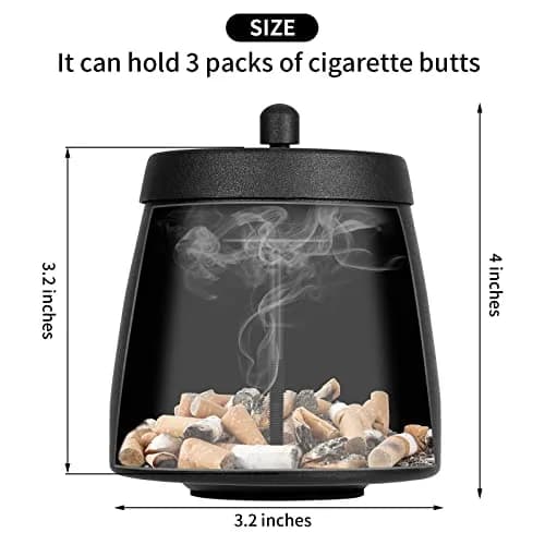 hargtar Outdoor Ashtray with Lid, Black, 190g (6.7 oz) | Windproof Stainless Steel for Patio thumbnail 2