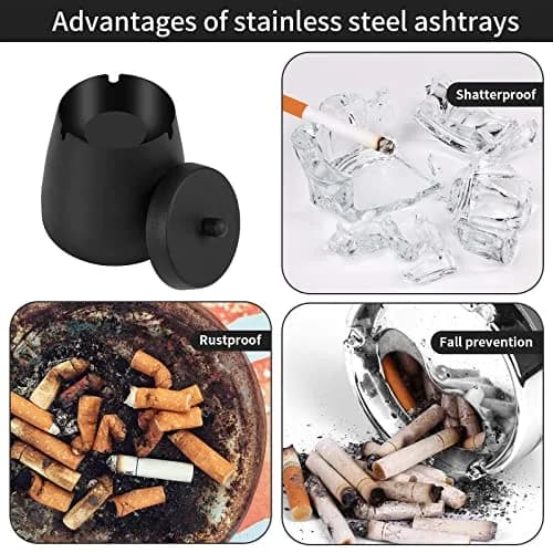 hargtar Outdoor Ashtray with Lid, Black, 190g (6.7 oz) | Windproof Stainless Steel for Patio thumbnail 3