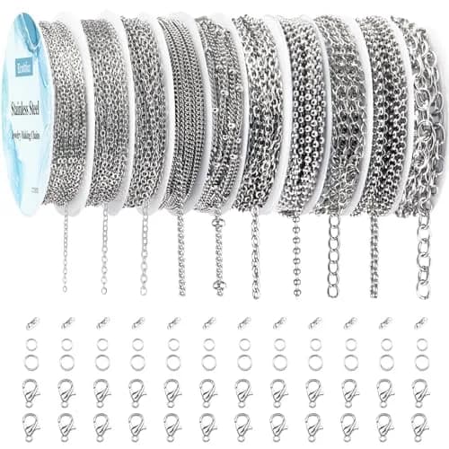Ecoofor Stainless Steel Jewelry Chain Making Kit 22.5m (78.7ft) | 10 Rolls with Jump Rings & Clasps thumbnail 1