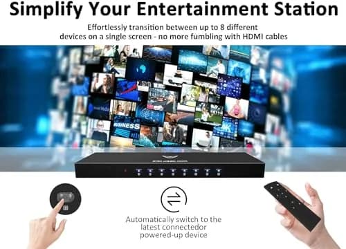 DiamondTiger 8 Port 4K HDMI Switcher Box IR Remote Control PC PS4 Xbox | 4K@30Hz, 8-in-1 Out, Durable Metal Enclosure thumbnail 4