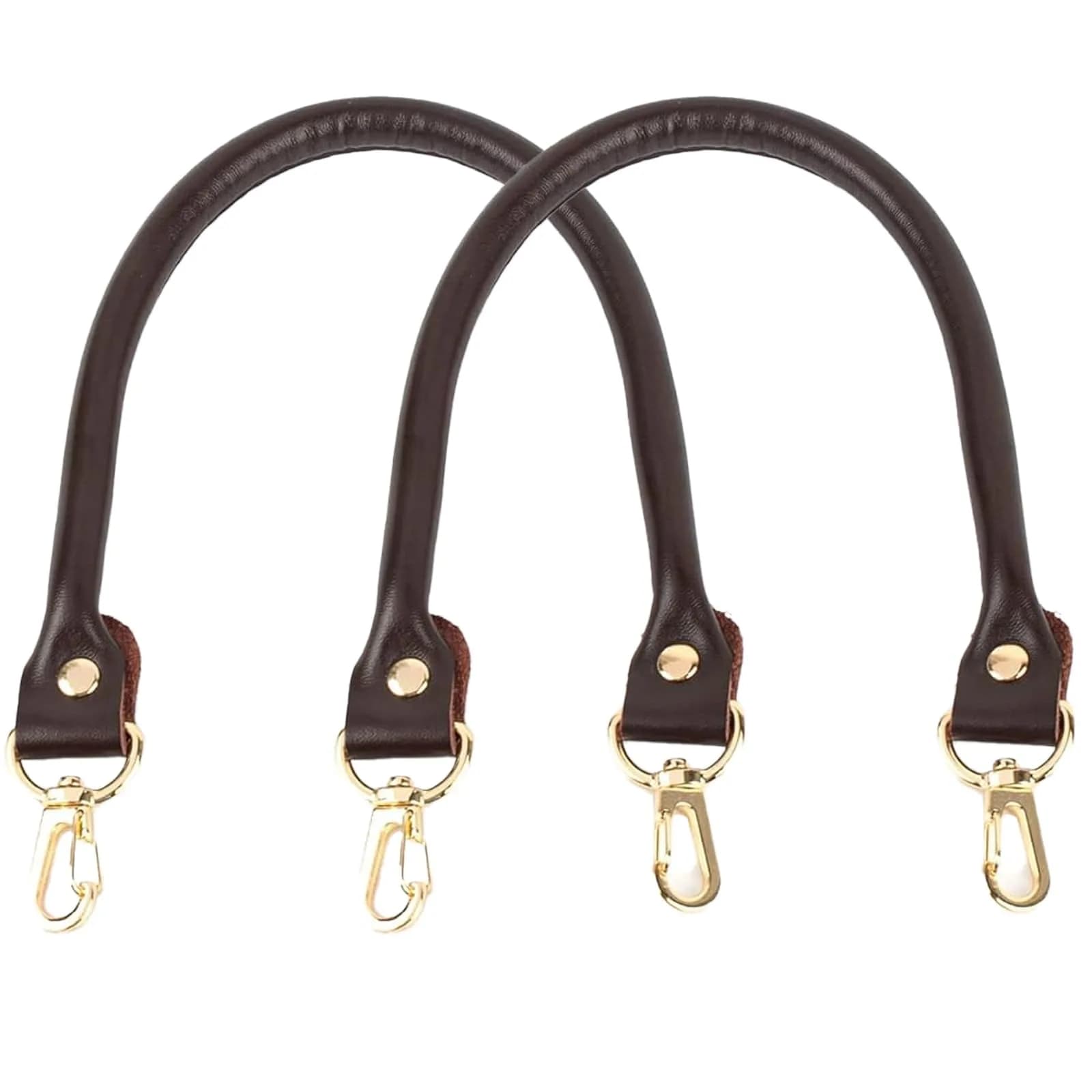 AUEAR Gold 2 Pack Purse Straps Replacement Leather Handbag Handles with Gold Metal Lobster Buckles | Modern Solid — Dark Brown