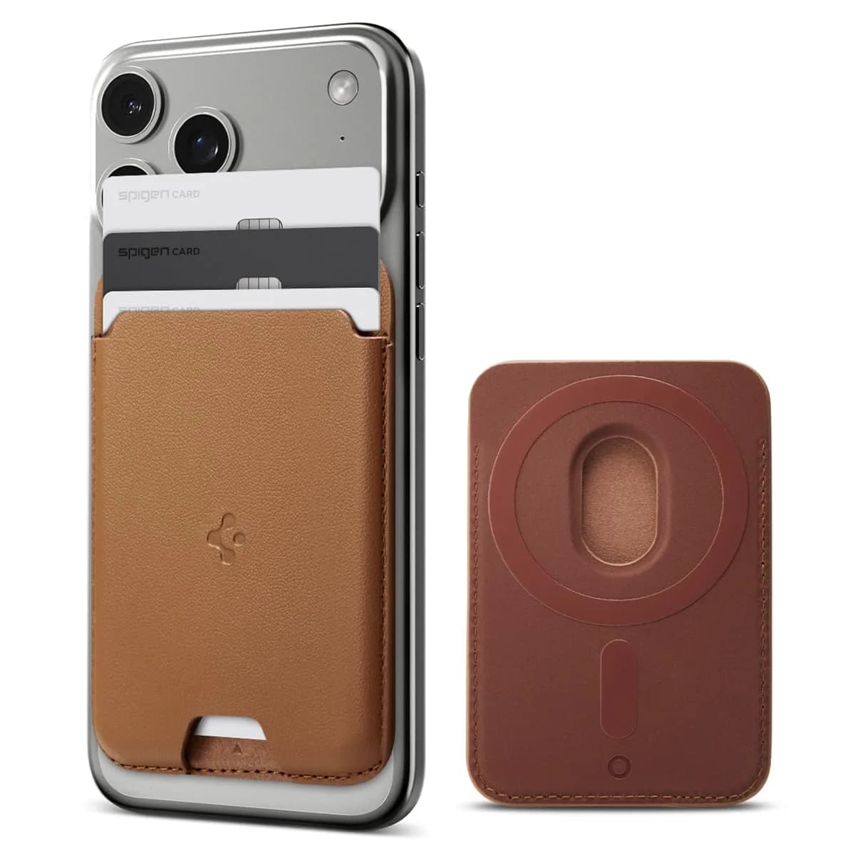 Spigen MagSafe Wallet, Holds 3 Cards | Slim Vegan Leather Card Holder with Strong Magnet