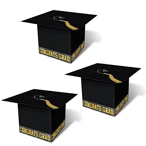 Beistle 3 Piece Black Grad Cap Gift Card Boxes | Graduation Party Supplies thumbnail 1