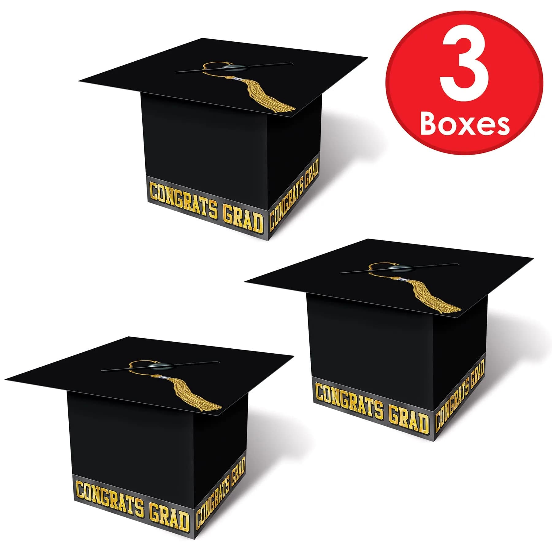 Beistle 3 Piece Black Grad Cap Gift Card Boxes | Graduation Party Supplies - view 4