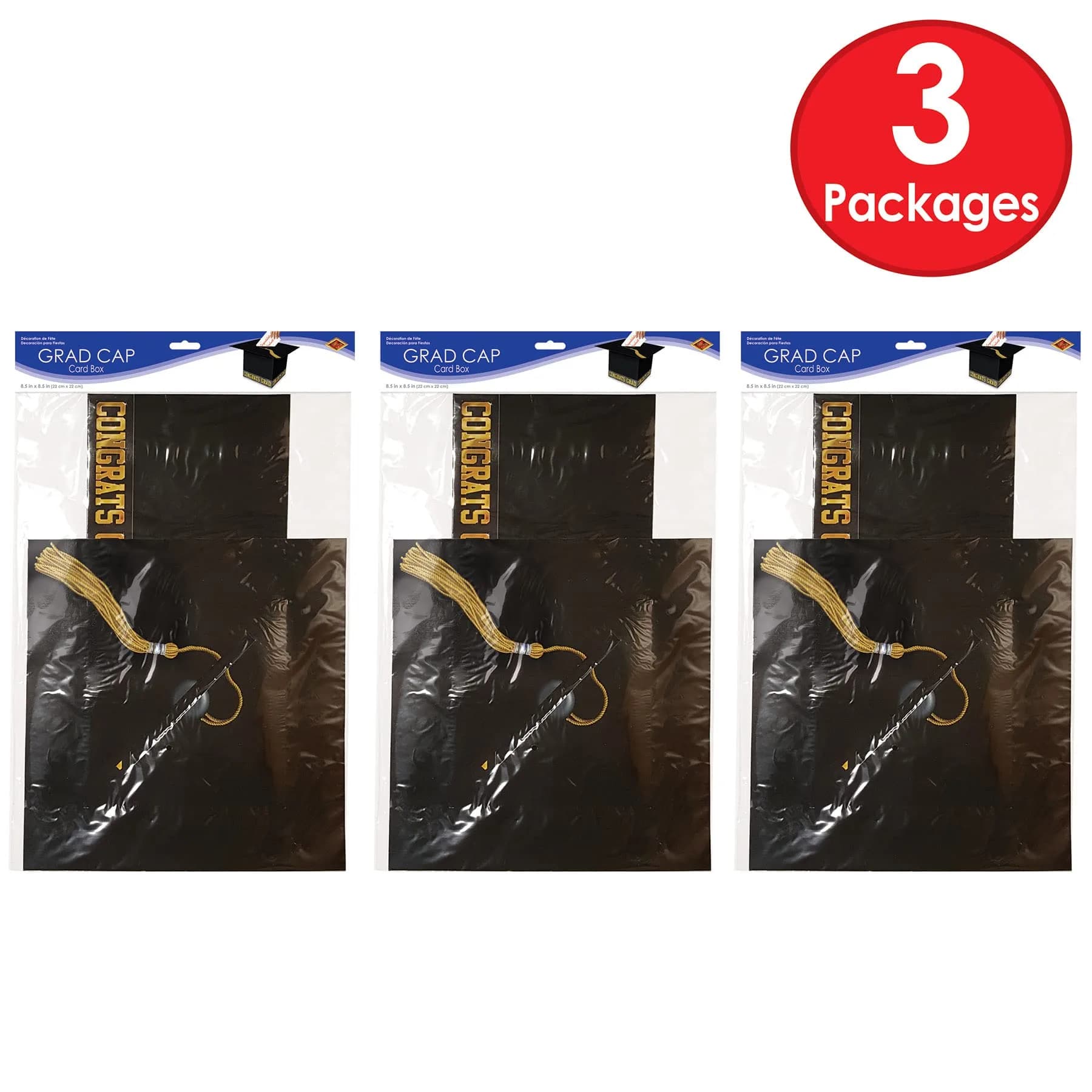 Beistle 3 Piece Black Grad Cap Gift Card Boxes | Graduation Party Supplies - view 6