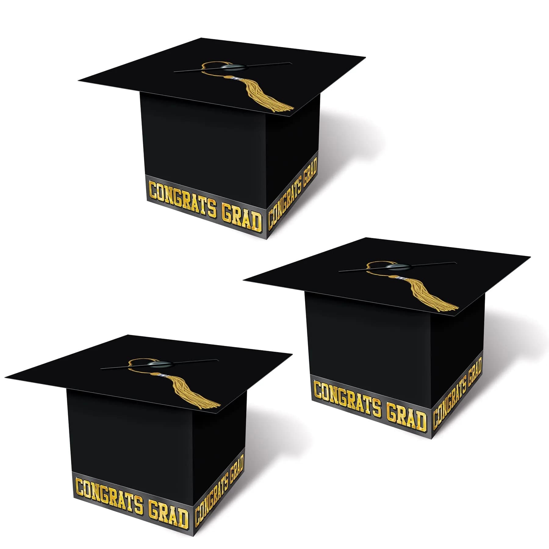Beistle 3 Piece Black Grad Cap Gift Card Boxes | Graduation Party Supplies - main product image