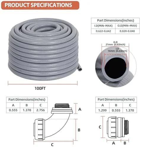 Neorexon Liquid-Tight Conduit 1/2 inch | 100ft PVC Outdoor Electrical Pipe thumbnail 2