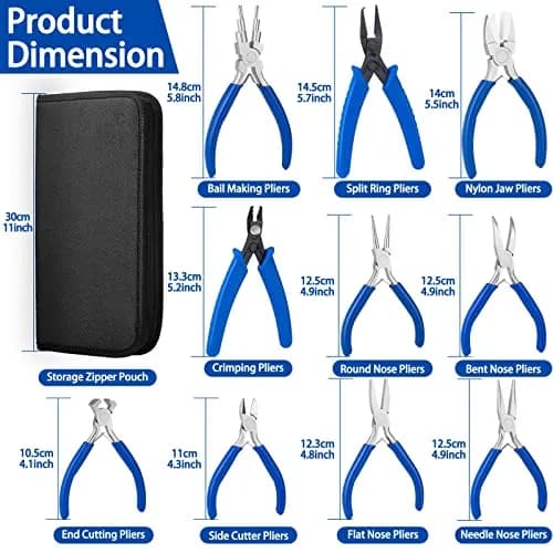 Shynek Jewelry Pliers, Set of 10 Professional Jewelry Making Pliers Tools for Craft, Wire Wrapping | Heavy Duty Steel, 5 Inch, Blue Handles thumbnail 2
