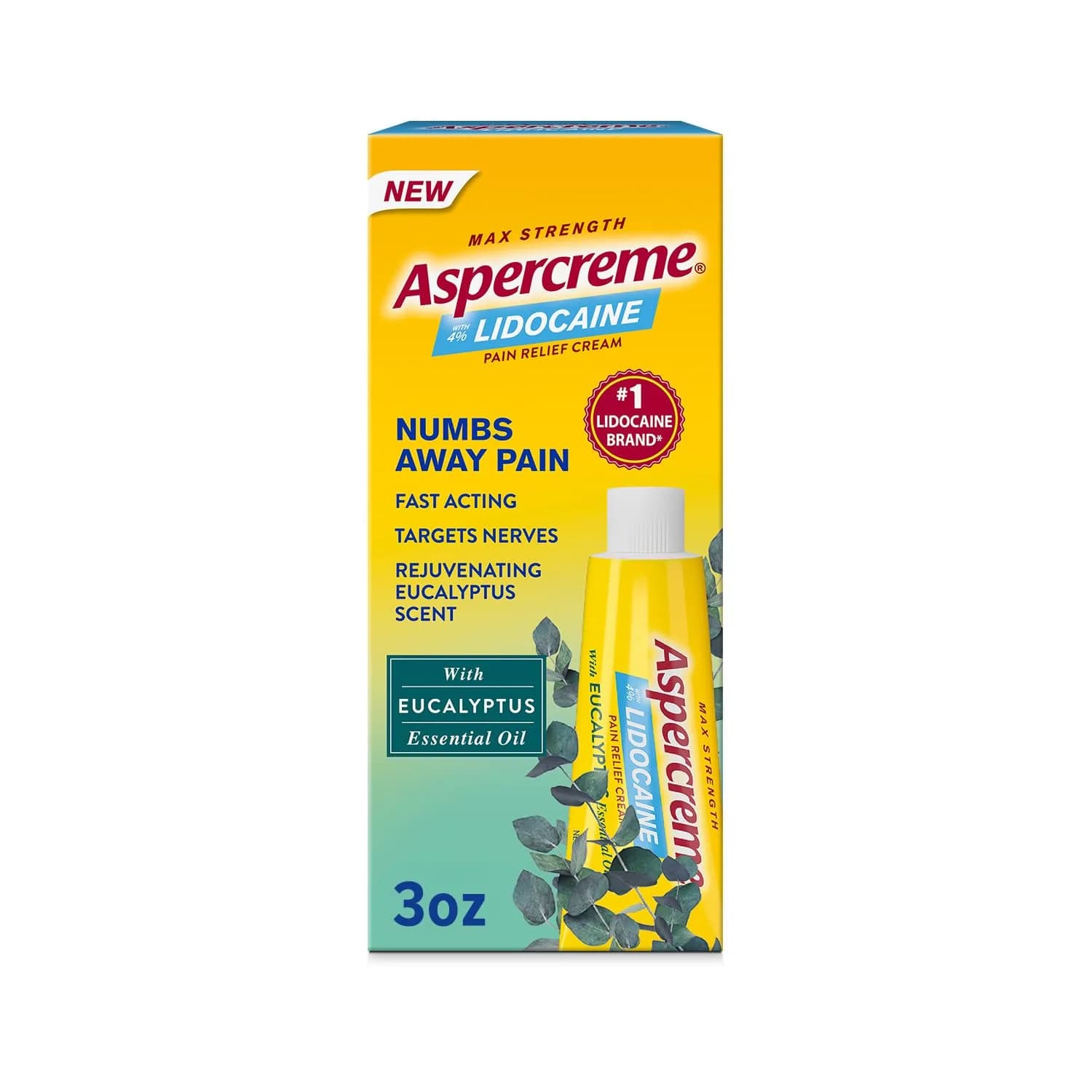 Aspercreme Lidocaine Pain Relief Cream, Eucalyptus, 3 oz. | Fast-Acting, Non-Greasy, Travel-Friendly