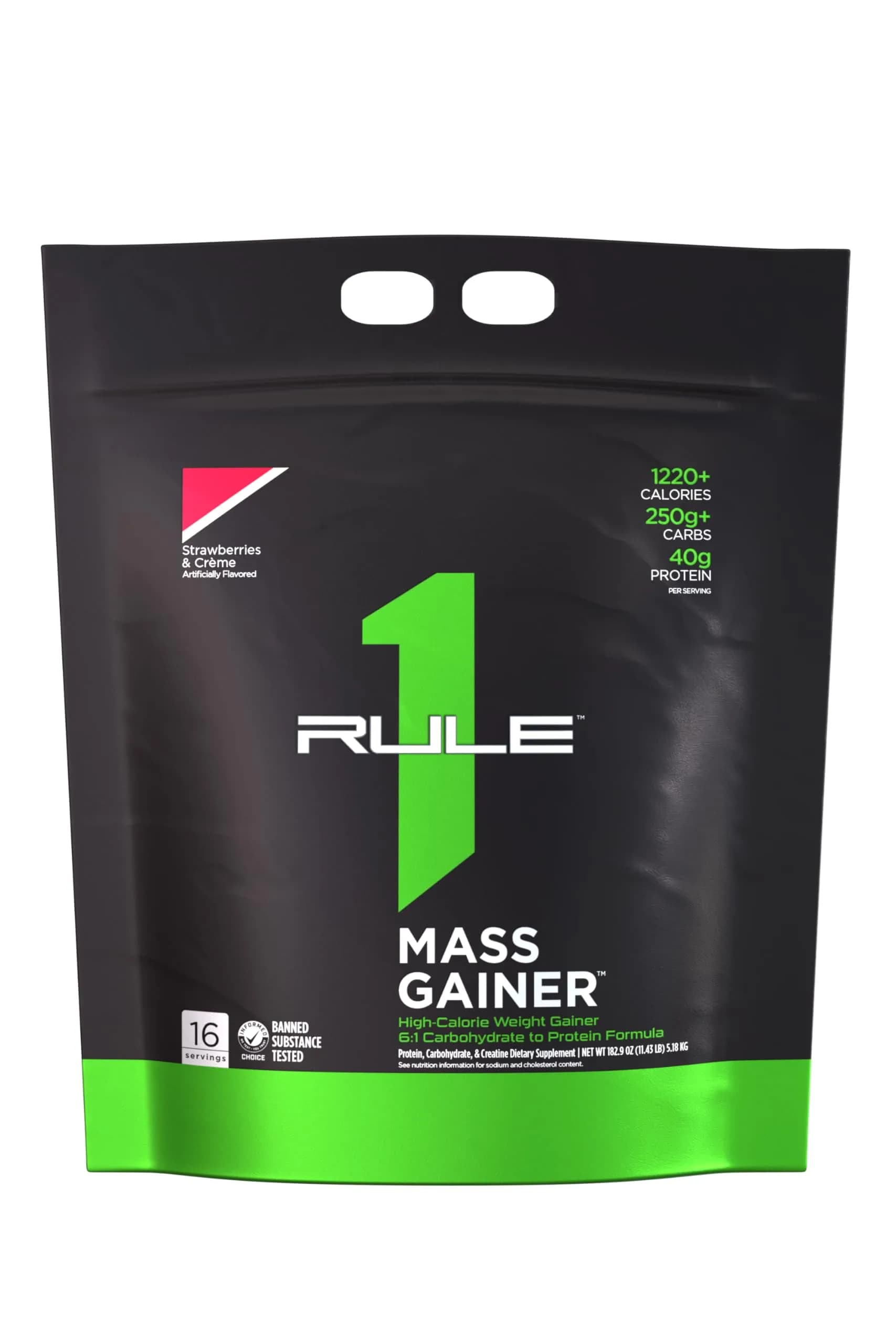 Rule 1 Proteins Mass Gainer Strawberries & Crème 16 Servings | 1220+ Calories, 40g Whey Protein — Strawberries & Crème