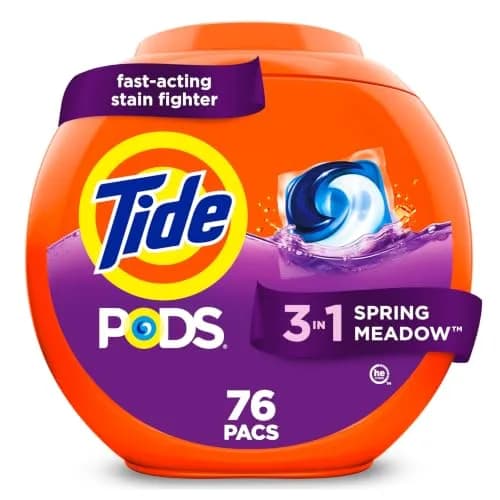 Tide PODS Laundry Detergent Pacs 76 Count | Spring Meadow Scent, 3-in-1 Stain Remover, Odor Fighter, Color Protector thumbnail 1