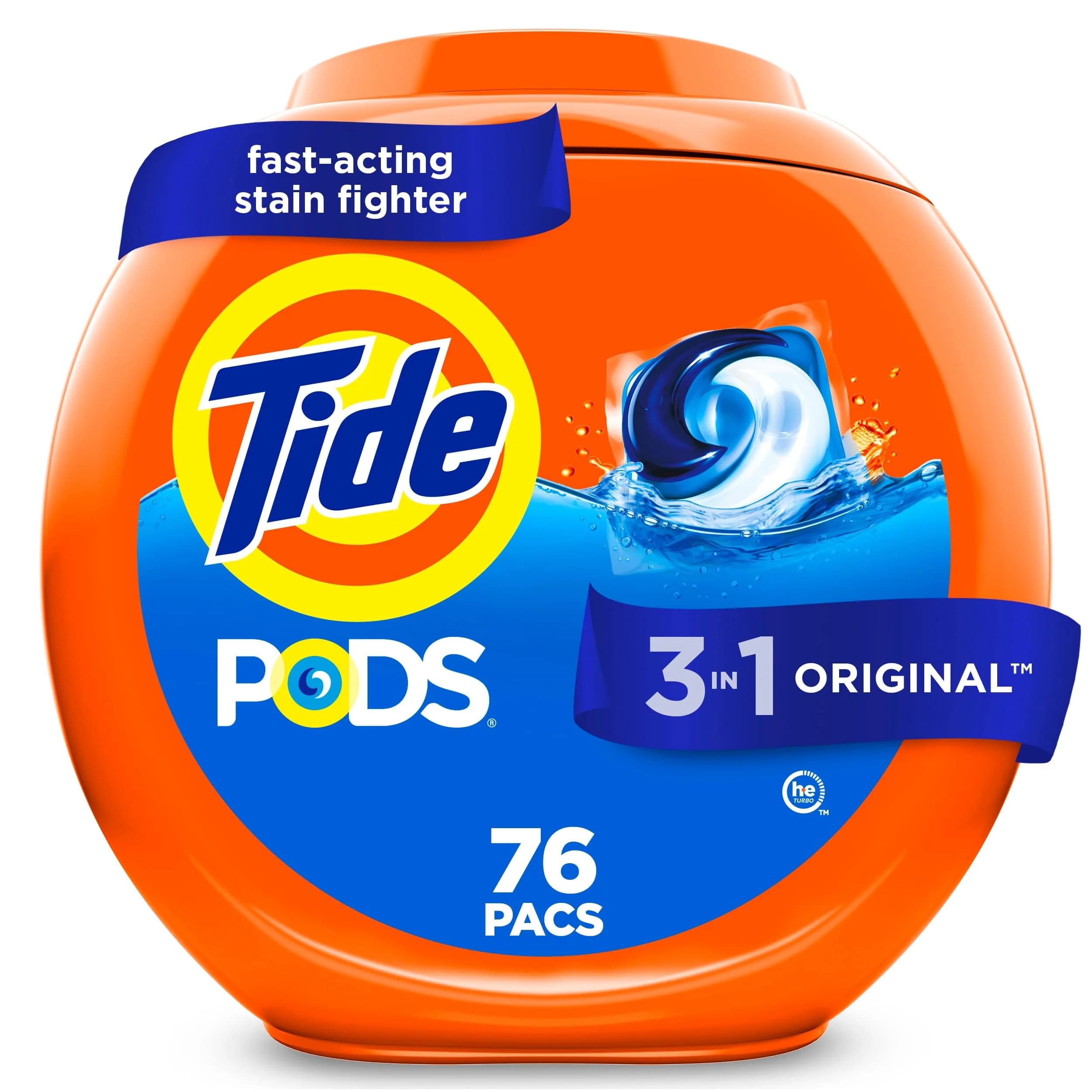 Tide PODS Laundry Detergent Pacs 76 Count | 3-in-1 Stain Remover, Odor Fighter, Color Protector, HE Compatible, Original Scent - main product image