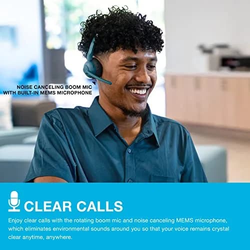 JLab Go Work Pop On-Ear Wireless Headset Teal | Bluetooth Multipoint Noise Canceling Boom Mic thumbnail 4