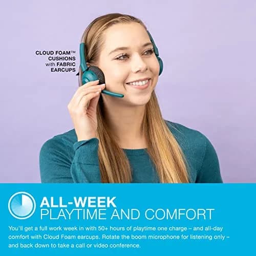 JLab Go Work Pop On-Ear Wireless Headset Teal | Bluetooth Multipoint Noise Canceling Boom Mic thumbnail 5