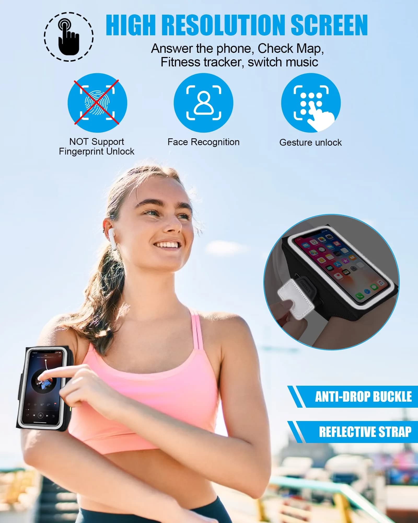 Guzack Running Armband with Key Pouch & Card Slot | Up to 6.9" Phone Fit, Adjustable & Sweat-Proof thumbnail 5