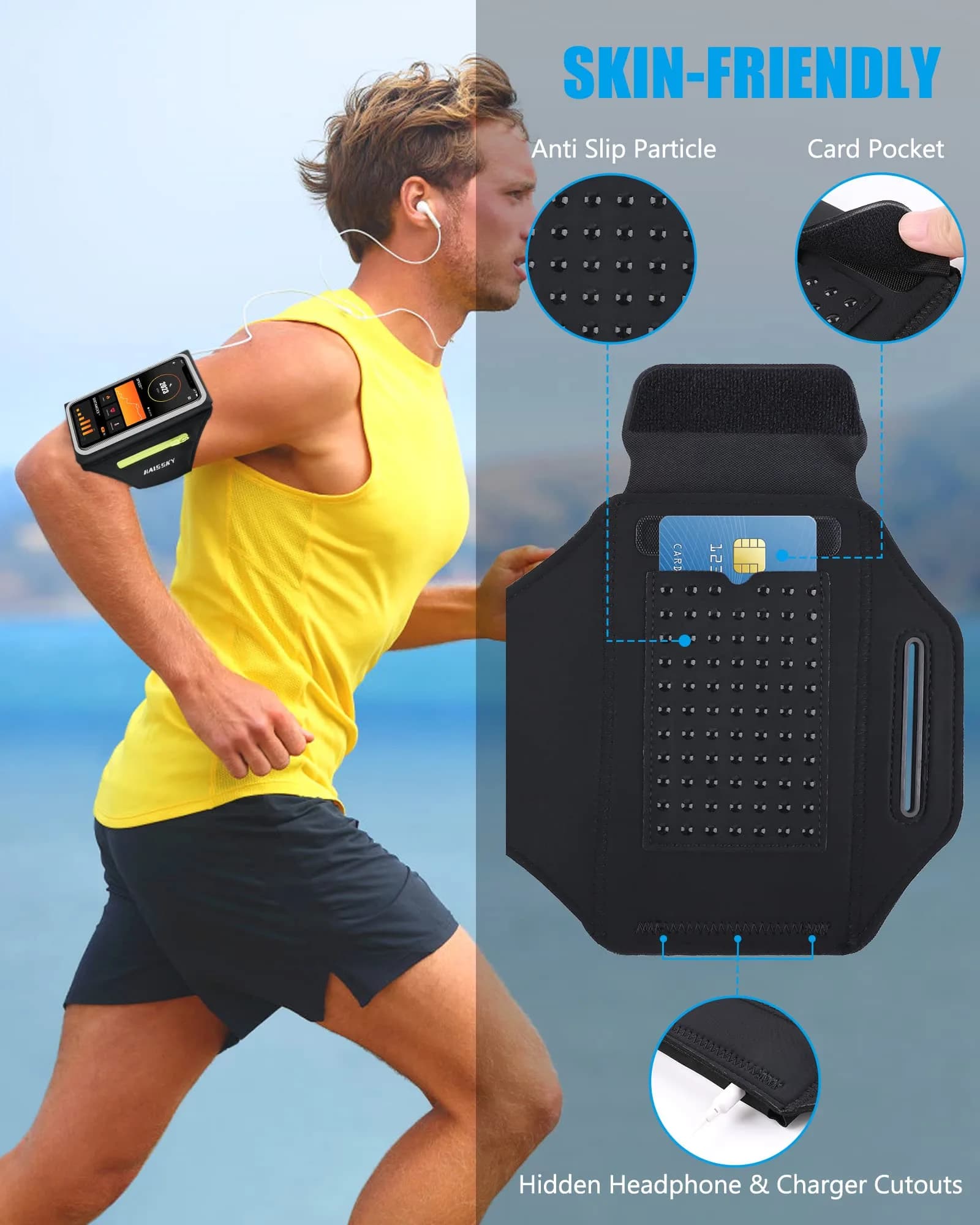 Guzack Running Armband with Key Pouch & Card Slot | Up to 6.9" Phone Fit, Adjustable & Sweat-Proof thumbnail 6