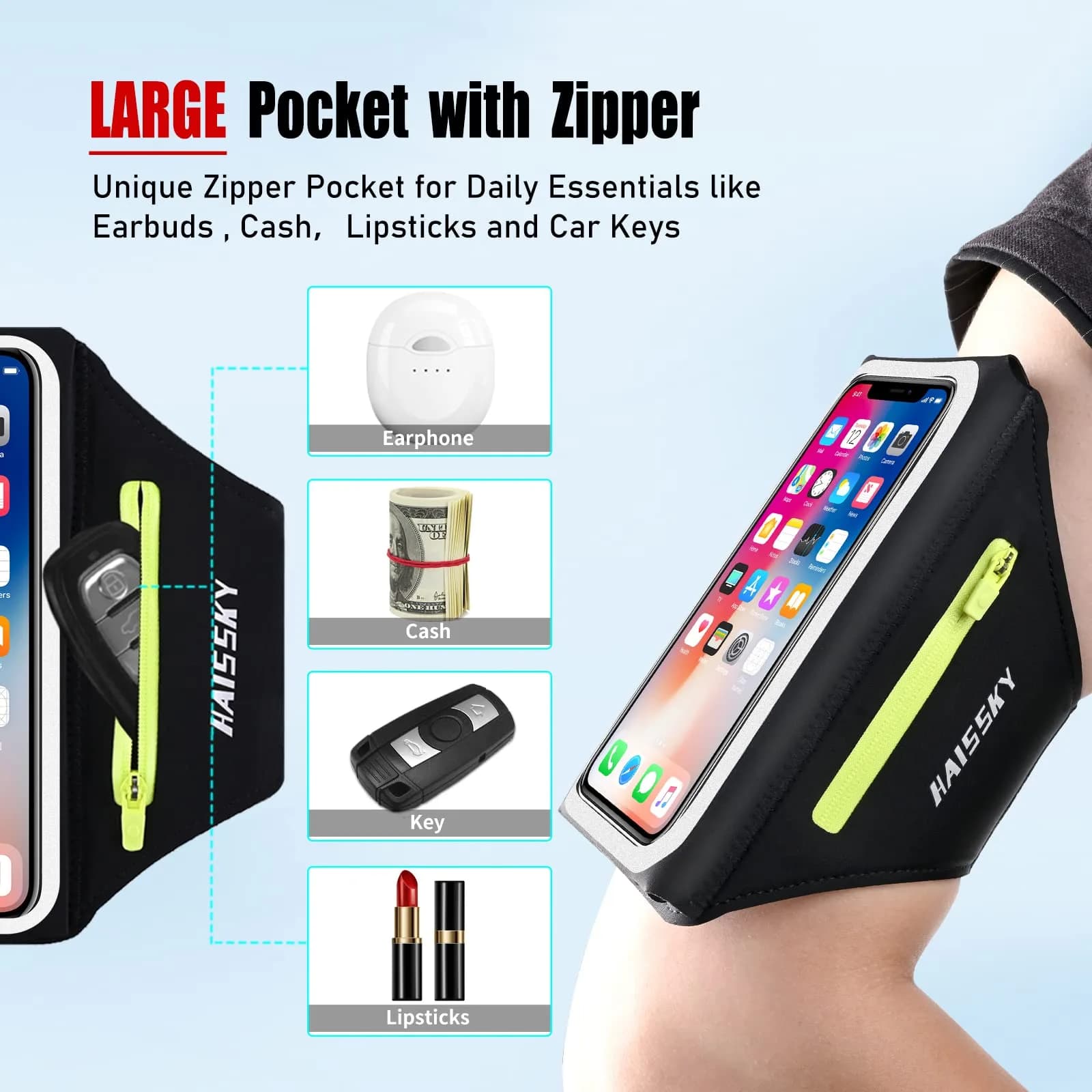 Guzack Running Armband with Key Pouch & Card Slot | Up to 6.9" Phone Fit, Adjustable & Sweat-Proof thumbnail 2