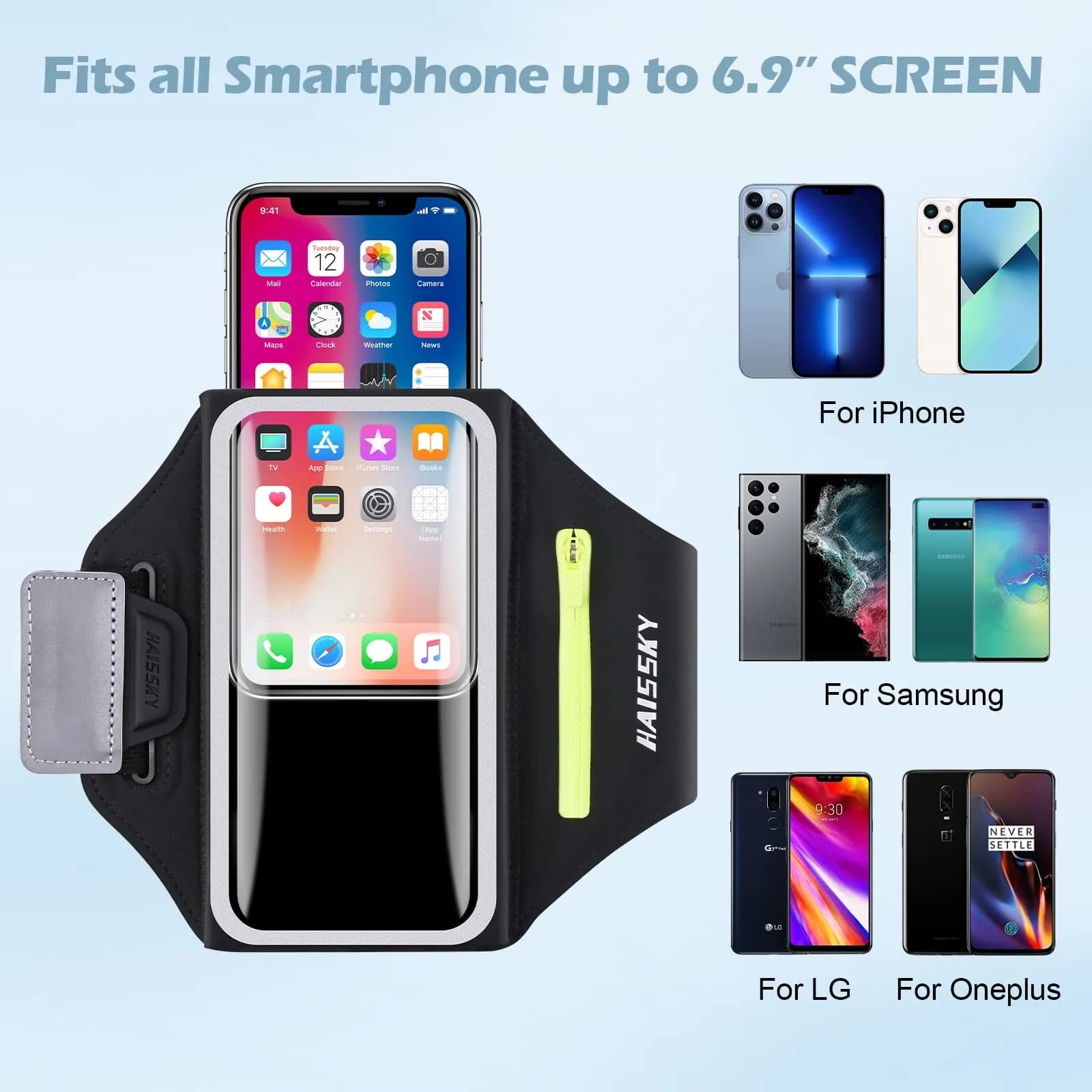 Guzack Running Armband with Key Pouch & Card Slot | Up to 6.9" Phone Fit, Adjustable & Sweat-Proof thumbnail 3