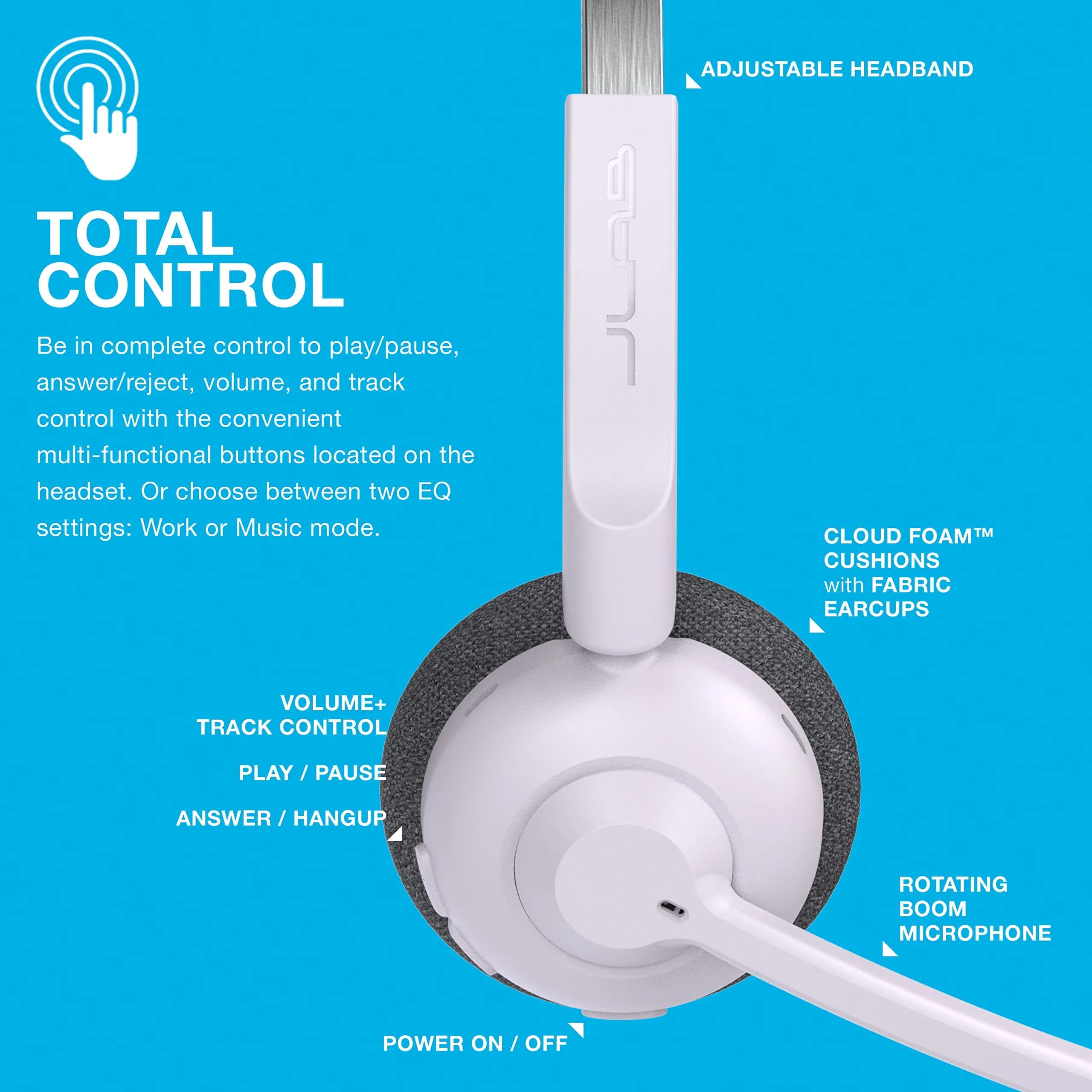 JLab Go Work Pop On-Ear Wireless Headset Lilac | 50+ Hour Playtime, Noise Canceling Mic, Bluetooth Multipoint - view 5