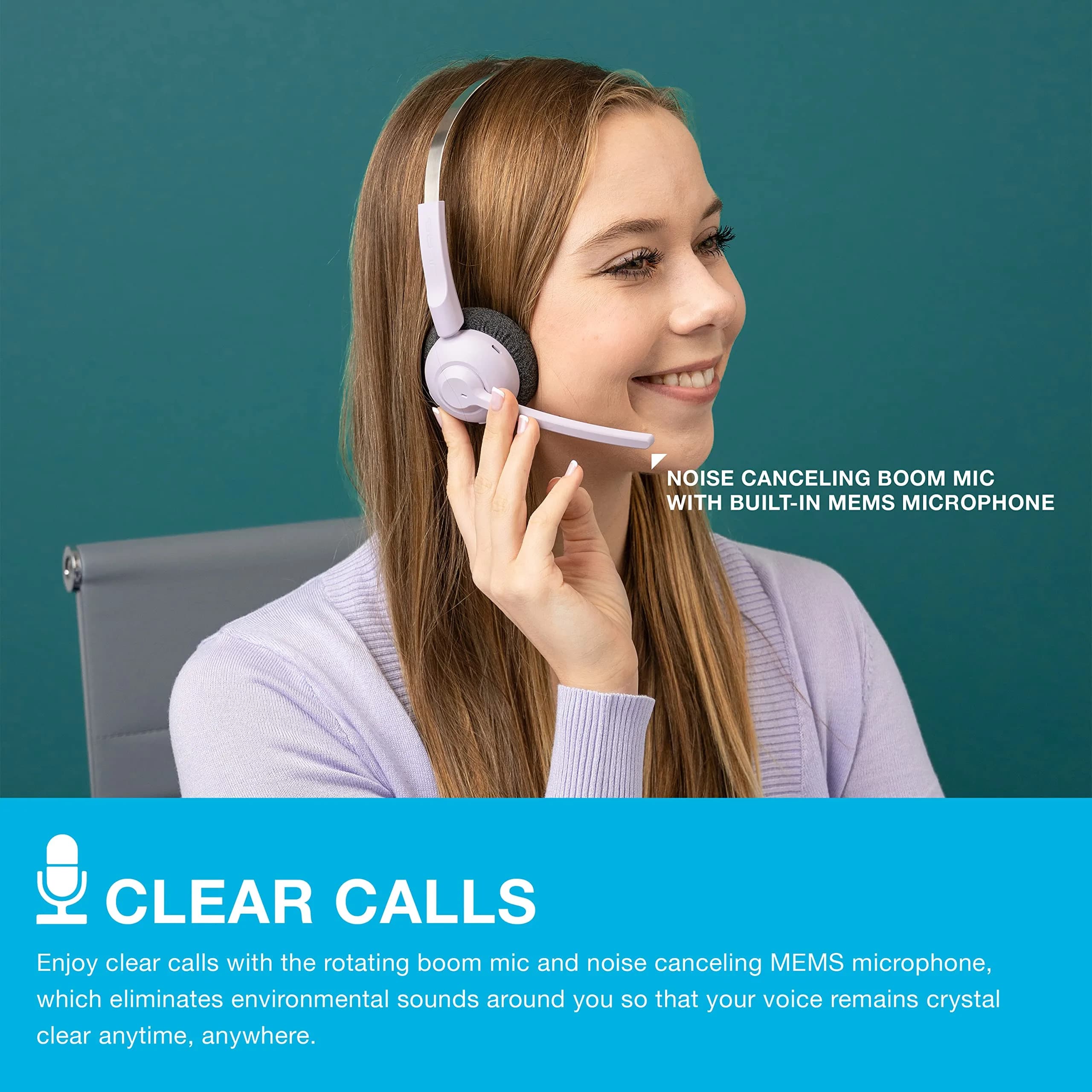 JLab Go Work Pop On-Ear Wireless Headset Lilac | 50+ Hour Playtime, Noise Canceling Mic, Bluetooth Multipoint - view 3
