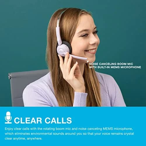JLab Go Work Pop On-Ear Wireless Headset Lilac | 50+ Hour Playtime, Noise Canceling Mic, Bluetooth Multipoint thumbnail 3