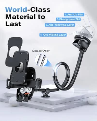 1Zero Solid Car Truck Phone Mount Holder Black with 14" Gooseneck Long Arm | 360° Rotation & Strong Suction thumbnail 6