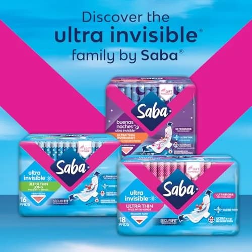 Saba Ultra Invisible Long Pads with Wings, Heavy Flow, 96 Count | Discreet, Heavy Absorbency, Soft & Breathable thumbnail 6