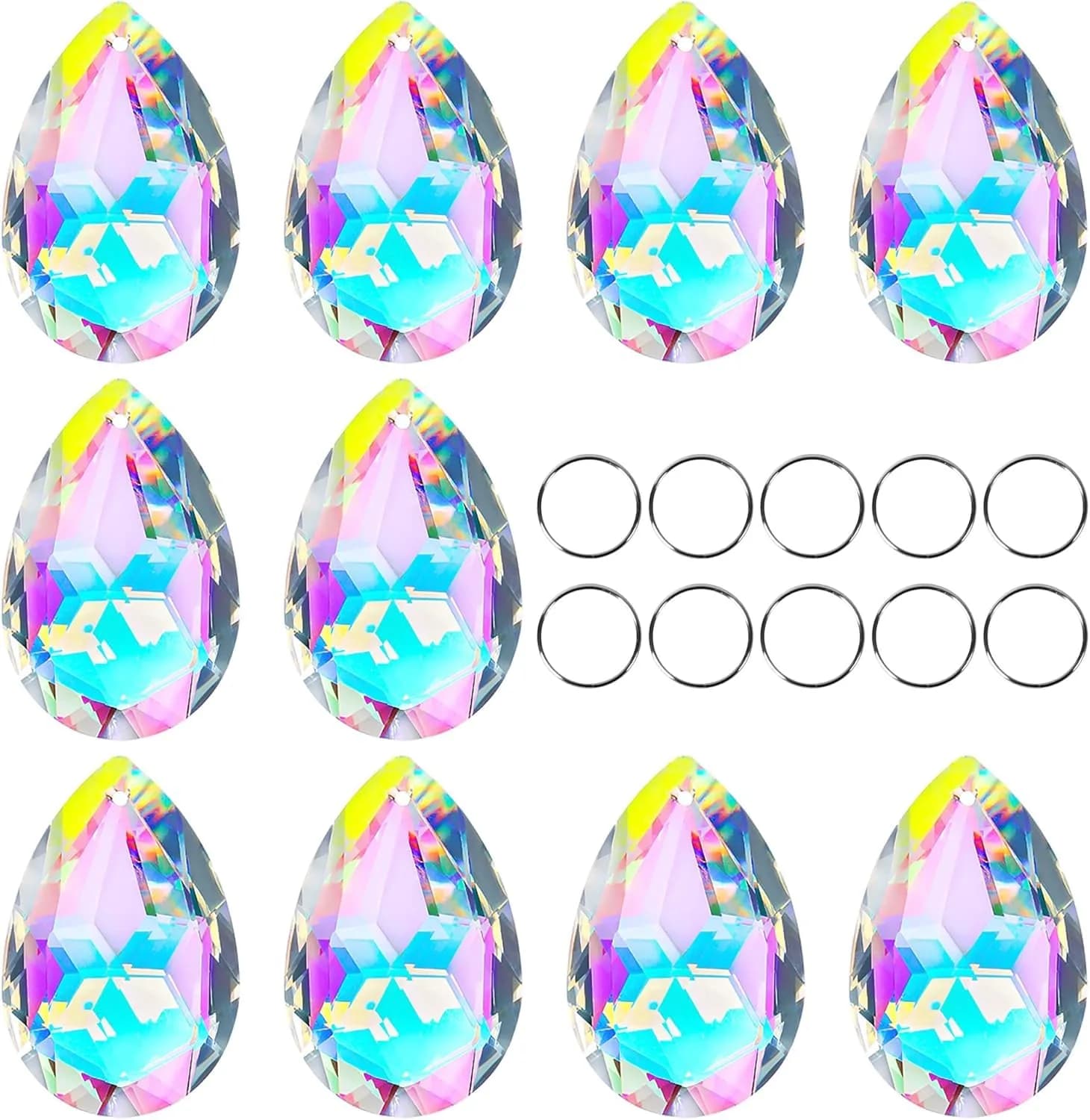 H&D HYALINE & DORA 10 Pcs Crystal Prism Pendants 50MM | Teardrop Suncatcher for Garden & Decor