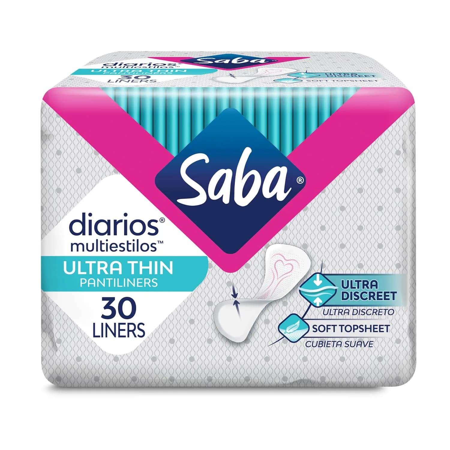 Saba Diarios Ultra Thin Multishape Panty Liners 8-Pack | Discreet, Light Moisture Protection — Liner