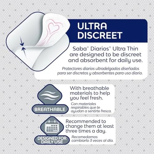 Saba Diarios Ultra Thin Multishape Panty Liners 8-Pack | Discreet, Light Moisture Protection thumbnail 4