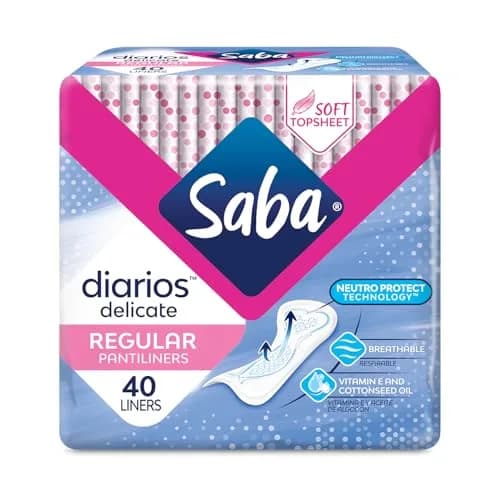 Saba Diarios Regular Delicate Panty Liners 40 Count | Unscented, Hypoallergenic, Breathable Daily Feminine Hygiene thumbnail 1